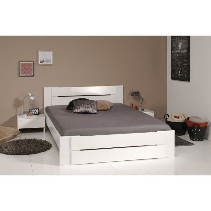 PARISOT Lit adulte - Contemporain - Décor blanc et blanc brillant - l 140 x L 190 cm - EDEN