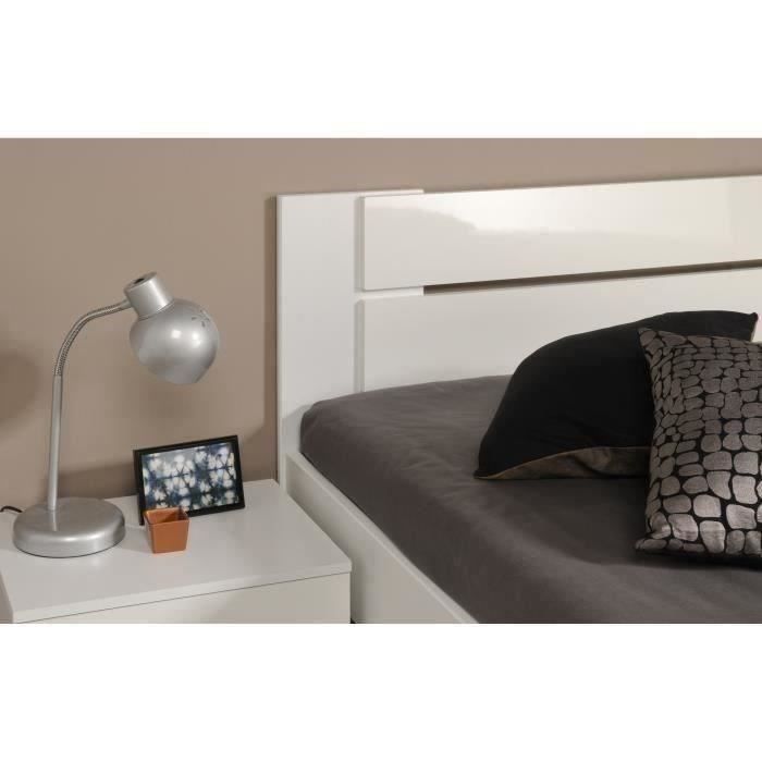 PARISOT Lit adulte - Contemporain - Décor blanc et blanc brillant - l 140 x L 190 cm - EDEN