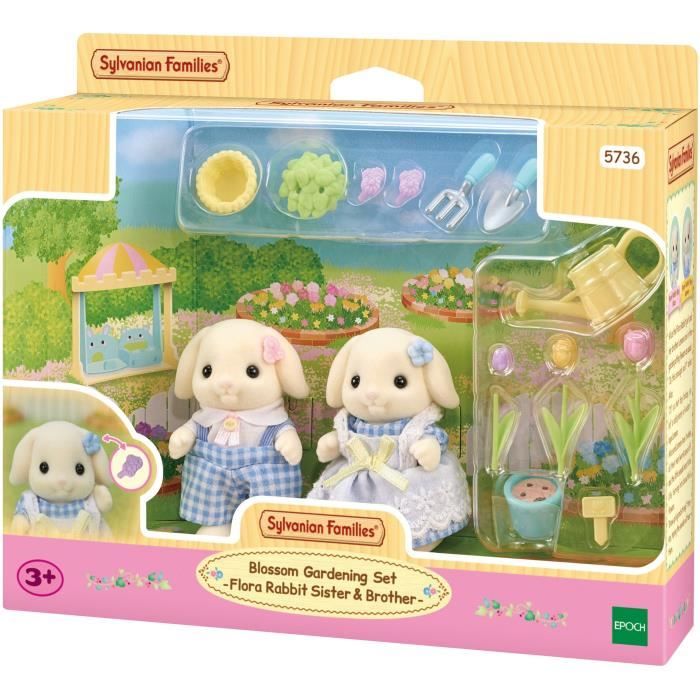 Poupée - SYLVANIAN FAMILIES - Le frere et la soeur Lapin Bélier - Jardinage - Articulés - Multicolore