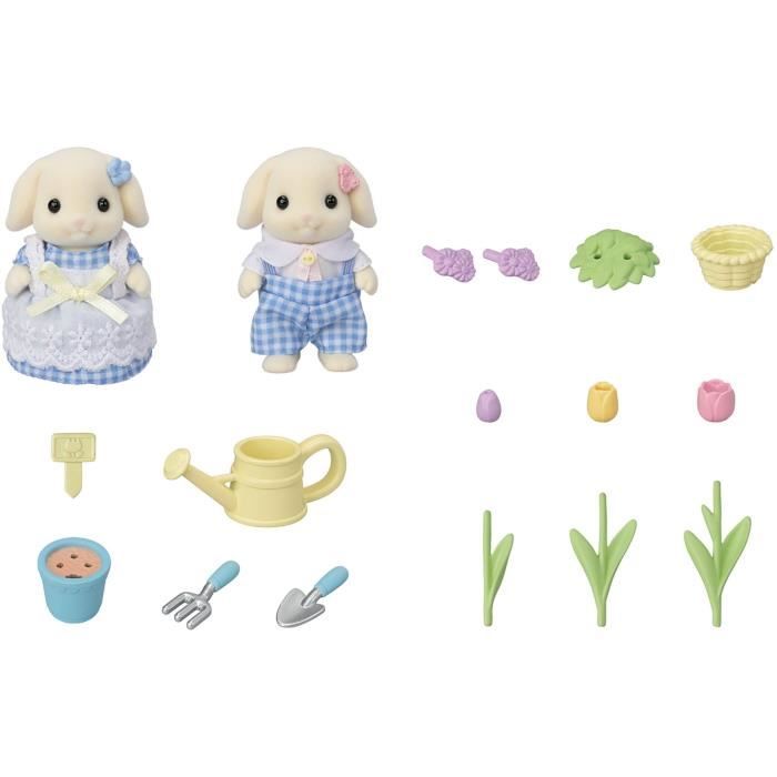 Poupée - SYLVANIAN FAMILIES - Le frere et la soeur Lapin Bélier - Jardinage - Articulés - Multicolore