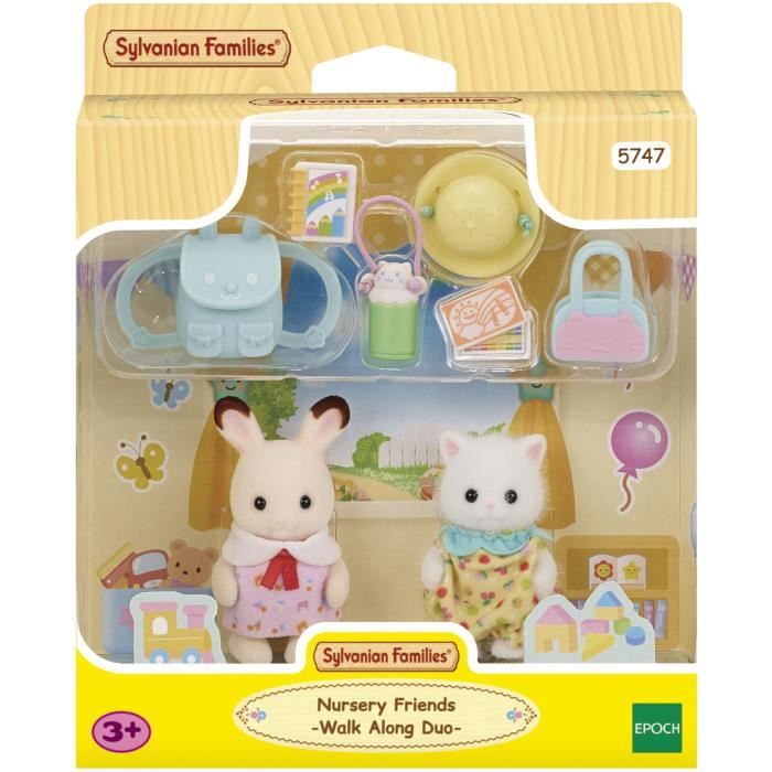 Le duo des bébés en promenade - SYLVANIAN FAMILIES - 5747 - Lapin Chocolat et Chat Persan avec accessoires