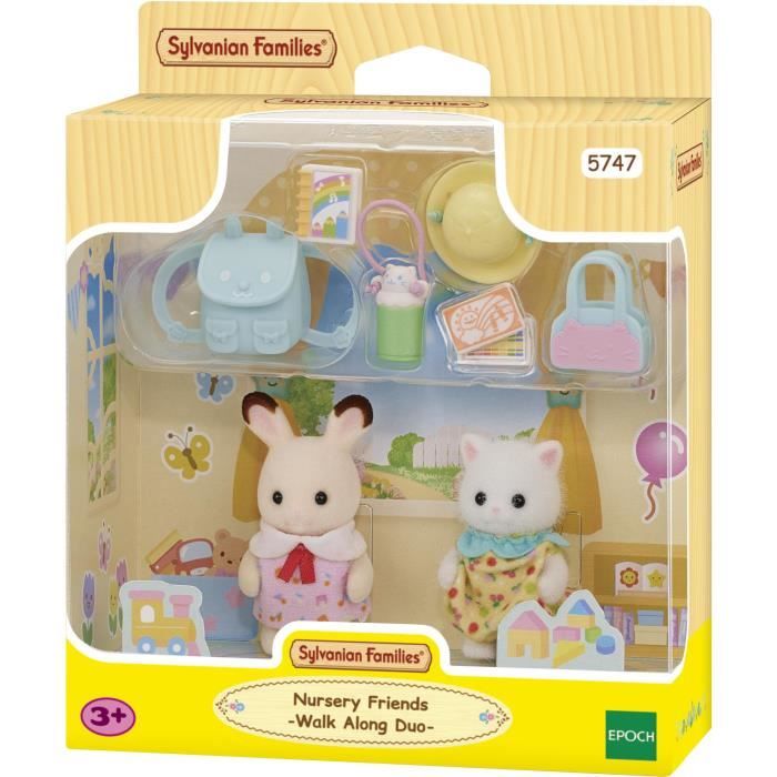 Le duo des bébés en promenade - SYLVANIAN FAMILIES - 5747 - Lapin Chocolat et Chat Persan avec accessoires