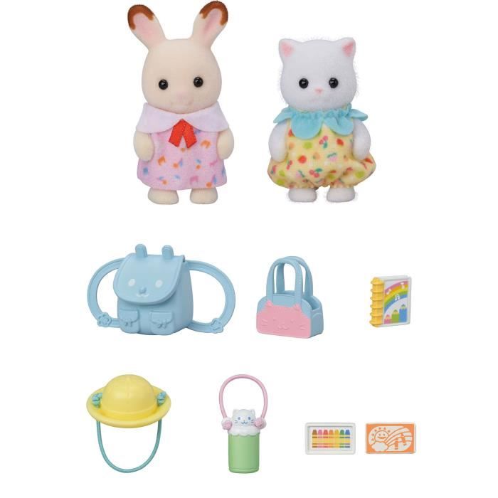 Le duo des bébés en promenade - SYLVANIAN FAMILIES - 5747 - Lapin Chocolat et Chat Persan avec accessoires