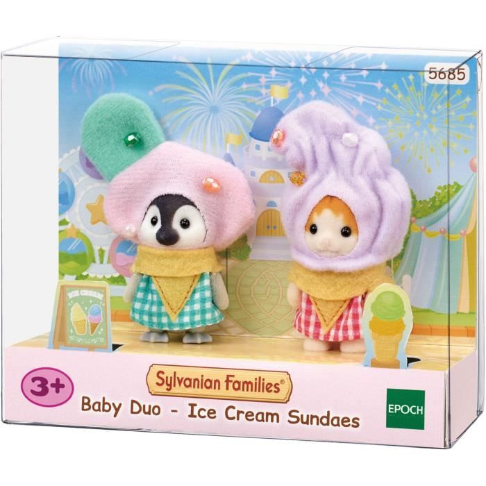 Le duo costumé Cremes glacées - SYLVANIAN FAMILIES - 5685 - Bébé Pingouin et Chat Roux avec costumes exclusifs