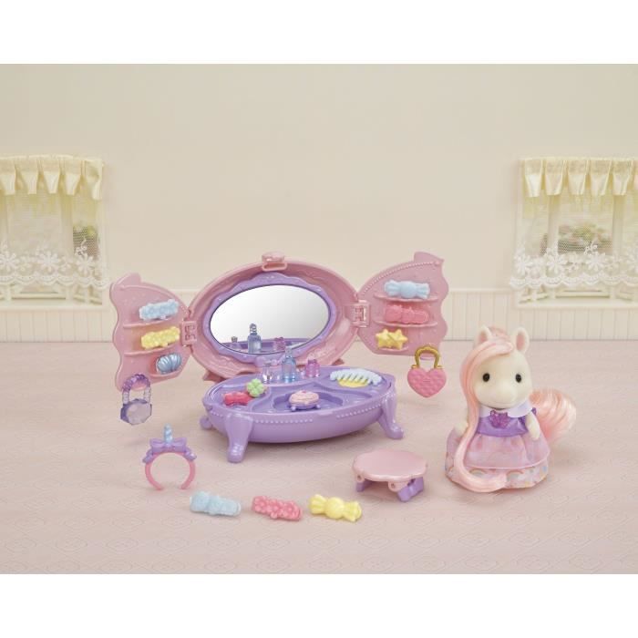 Coiffeuse Fille Poney - SYLVANIAN FAMILIES - Joy aux cheveux roses - Accessoires de coiffure inclus