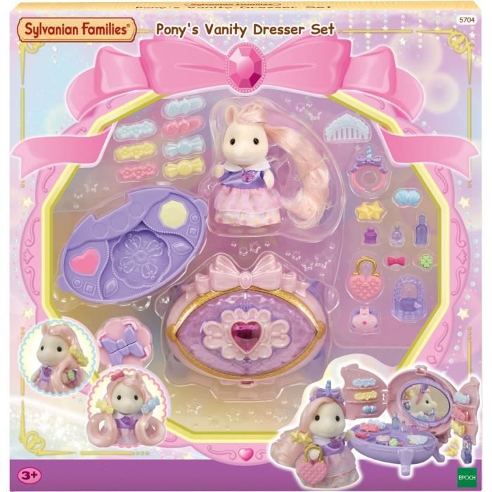 Coiffeuse Fille Poney - SYLVANIAN FAMILIES - Joy aux cheveux roses - Accessoires de coiffure inclus