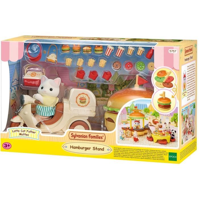 Jeu de Restauration - SYLVANIAN FAMILIES - Stand de Hamburgers - Papa Chat Latté et Scooter