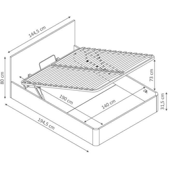 Lit coffre adulte - Couchage 140x190 cm - Mélaminé Chene - Sommier a lattes avec tete de lit - Fabriqué en Espagne