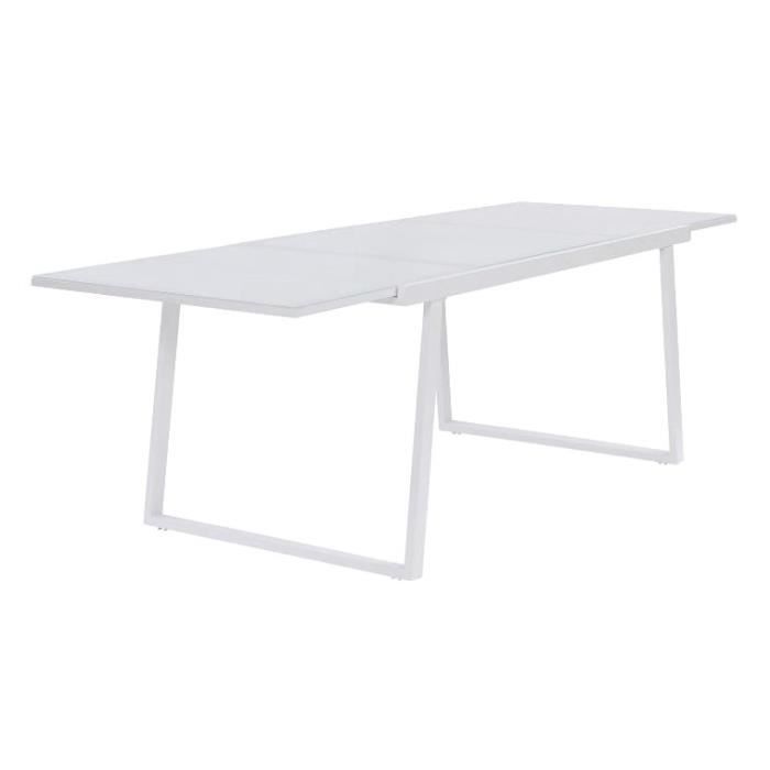 Ensemble repas 6 personnes - Table extensible aluminium avec plateau en verre 160/240 + 6 fauteuils assise textilene - Blanc