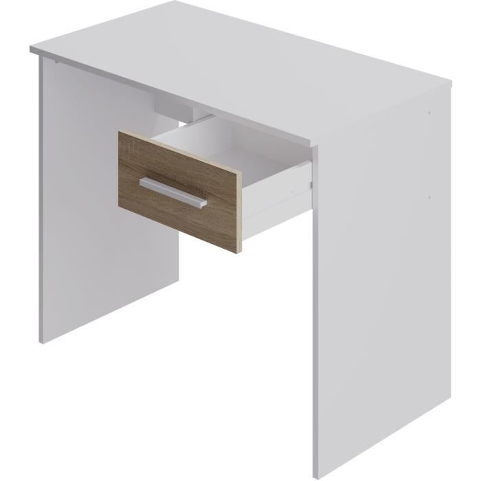 Bureau Petit Tiroir - Décor blanc et chene -  L 90 x P 50 x H 74 cm