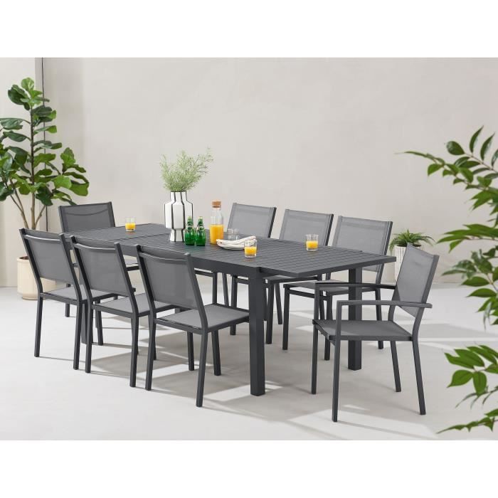 Table de jardin extensible 6 a 8 personnes - Structure et plateau en aluminium - L 180-240 x P 90 x H 75 cm