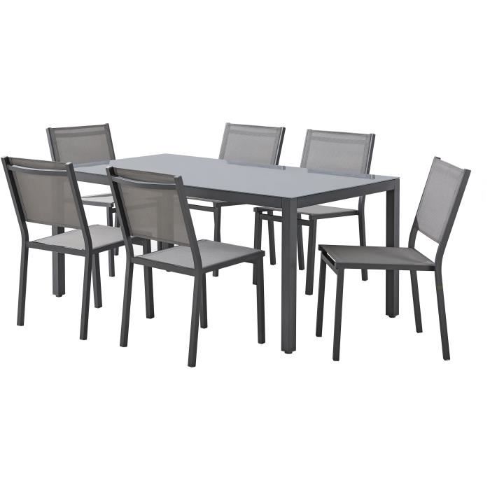 Table de jardin 6 personnes - Structure aluminium - Plateau verre trempé fixé par ventouses - L 160 x H 72 x P 90 cm