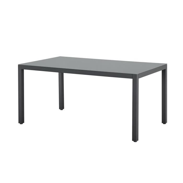 Table de jardin 6 personnes - Structure aluminium - Plateau verre trempé fixé par ventouses - L 160 x H 72 x P 90 cm