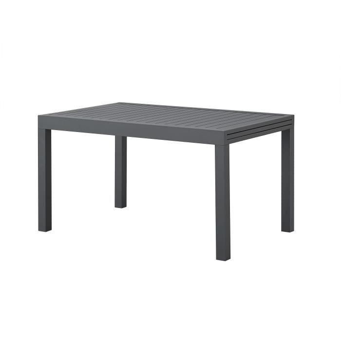 Table de jardin extensible rectangulaire 6 a 10 personnes - Structure aluminium - L 135-270 x P 90 x H 75 cm - Gris foncé