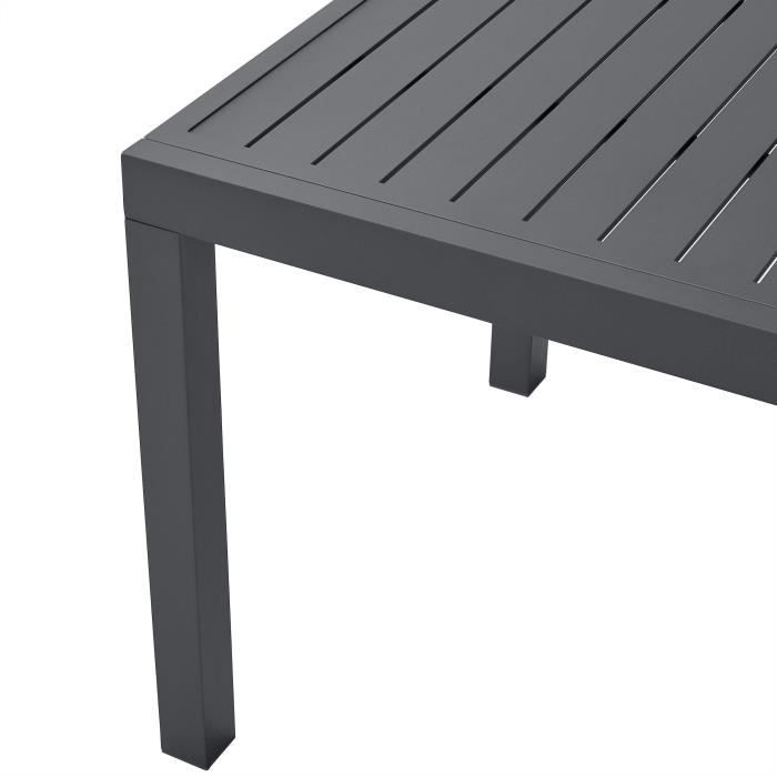 Table de jardin extensible rectangulaire 6 a 10 personnes - Structure aluminium - L 135-270 x P 90 x H 75 cm - Gris foncé