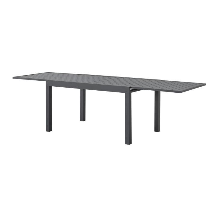 Table de jardin extensible rectangulaire 6 a 10 personnes - Structure aluminium - L 135-270 x P 90 x H 75 cm - Gris foncé