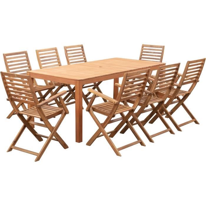 Table de jardin 6-8 personnes - 180 x 90 x H.74 cm - En bois d'acacia naturel