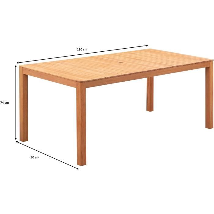 Table de jardin 6-8 personnes - 180 x 90 x H.74 cm - En bois d'acacia naturel