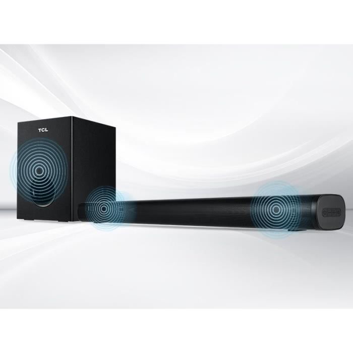 Barre de son TCL S522WE - Dolby Digital 2.1 - 200W - Bluetooth - Avec caisson de basses - Noir