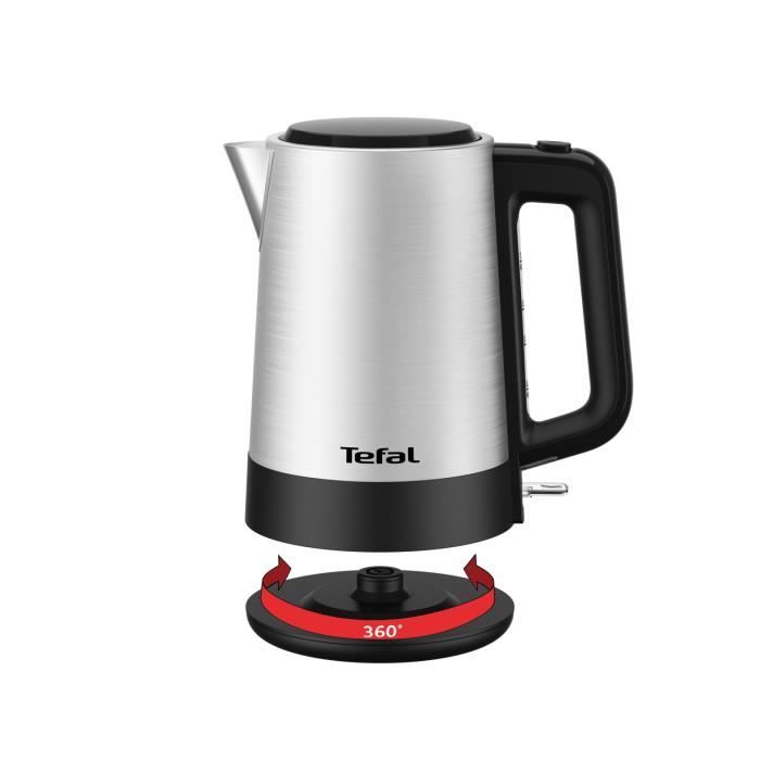 TEFAL Bouilloire électrique sans fil inox 1,7L, Résistance cachée, Option surélévation, Base 360°, 2200W, Equinox BI520D10