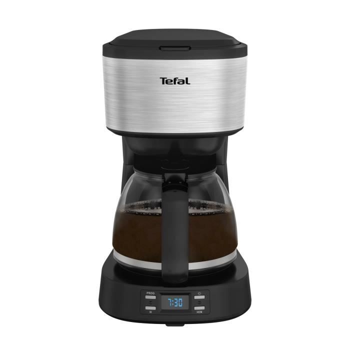 TEFAL Cafetiere filtre inox programmable 1,2L, 8 a 12 tasses, Ecran Led, Filtre permanent, Maintien au chaud, Equinox CM520D10