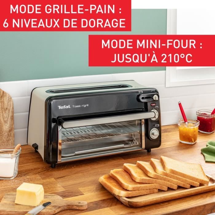 TEFAL Grille-pain et mini-four, Acier inoxydable, 6 niveaux de dorage, Température du grill jusqu'a 210°C, Toast N Grill TL600810