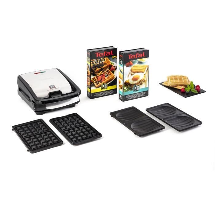 TEFAL Appareil a gaufre + 2 coffrets sandwiches et gaufres, Plaques antiadhésives, Rangement pratique, Snack Collection SW853D12