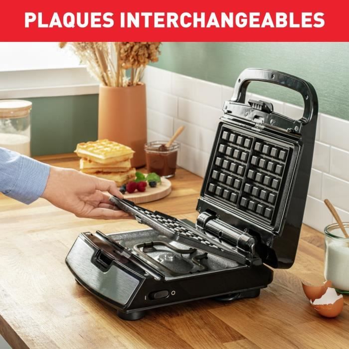 TEFAL Appareil a gaufre + 2 coffrets sandwiches et gaufres, Plaques antiadhésives, Rangement pratique, Snack Collection SW853D12