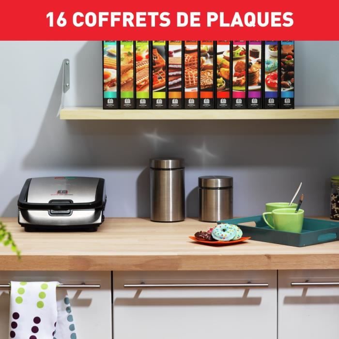 TEFAL Appareil a gaufre + 2 coffrets sandwiches et gaufres, Plaques antiadhésives, Rangement pratique, Snack Collection SW853D12