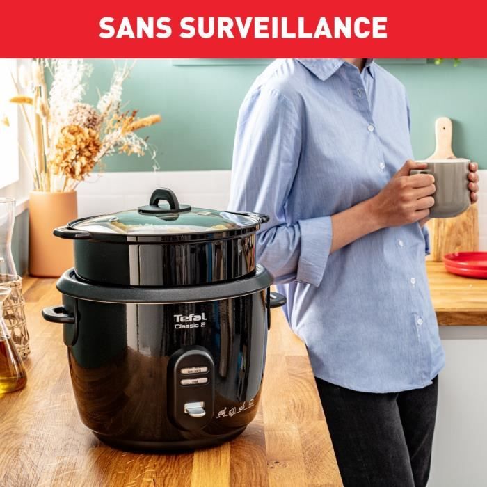 TEFAL Cuiseur a riz, Cuve 5 L antiadhésive, Capacité 1,5 kg de riz, Maintien au chaud, Panier vapeur, Classic 2 RK103811