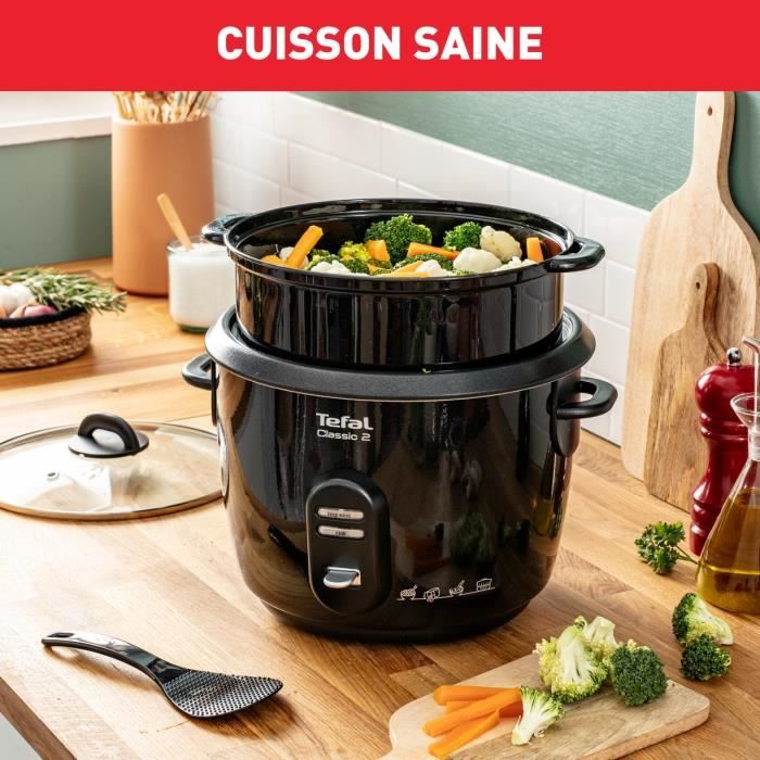 TEFAL Cuiseur a riz, Cuve 5 L antiadhésive, Capacité 1,5 kg de riz, Maintien au chaud, Panier vapeur, Classic 2 RK103811