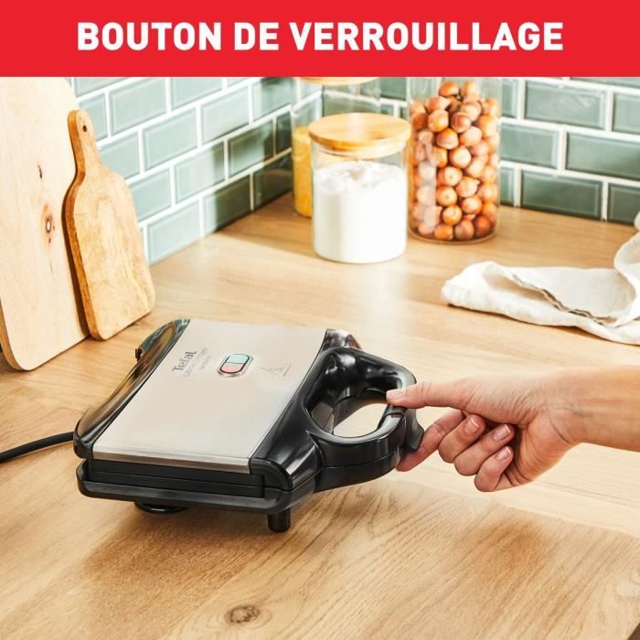 TEFAL Croque-monsieur, Revetement antiadhésif, Verrouillage sécurité, Poignée thermorésistante SM155212