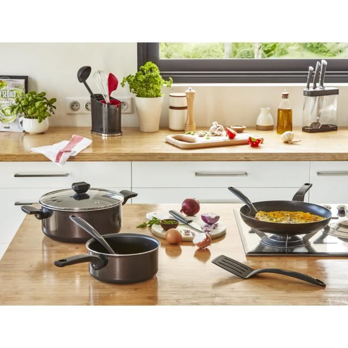 TEFAL Easy Cook & Clean Sauteuse 24 cm + couvercle en verre, Non induction, Revetement antiadhésif, Fabriqué en France B5543202