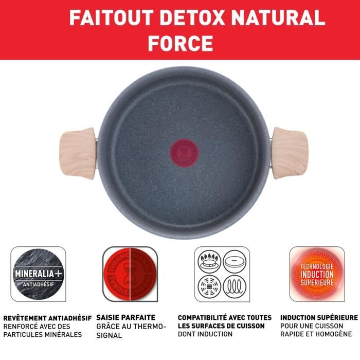 TEFAL Faitout 24 cm + panier vapeur, Induction, Revetement antiadhésif, + Minéraux naturels, Thermo-Signal, Fabriqué France G2669003