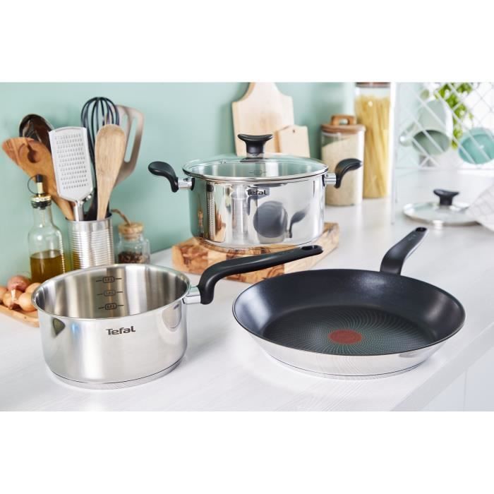 TEFAL Primary Poele 30 cm, Induction, Revetement antiadhésif, Acier inoxydable haute qualité E3090704