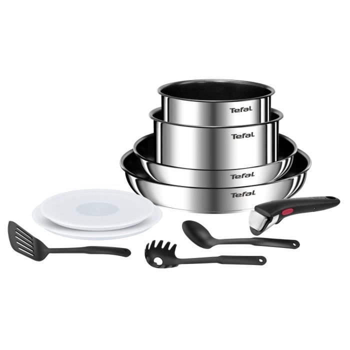 TEFAL INGENIO Emotion Batterie de cuisine 10 p, Induction, Acier inoxydable, Revetement antiadhésif, Poeles, Casseroles L897AS04