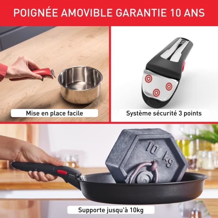 TEFAL INGENIO Emotion Batterie de cuisine 10 p, Induction, Acier inoxydable, Revetement antiadhésif, Poeles, Casseroles L897AS04