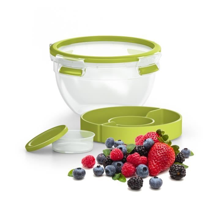 TEFAL Masterseal To Go Salad Box, Boîte alimentaire 1 L, 2 compartiments, 100% hermétique, Sans BPA, Garantie 30 ans K3100112