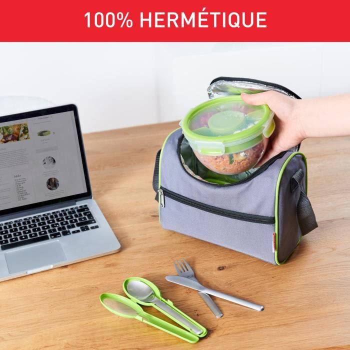 TEFAL Masterseal To Go Salad Box, Boîte alimentaire 1 L, 2 compartiments, 100% hermétique, Sans BPA, Garantie 30 ans K3100112