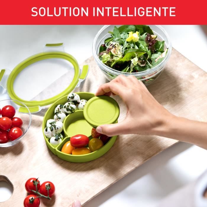 TEFAL Masterseal To Go Salad Box, Boîte alimentaire 1 L, 2 compartiments, 100% hermétique, Sans BPA, Garantie 30 ans K3100112