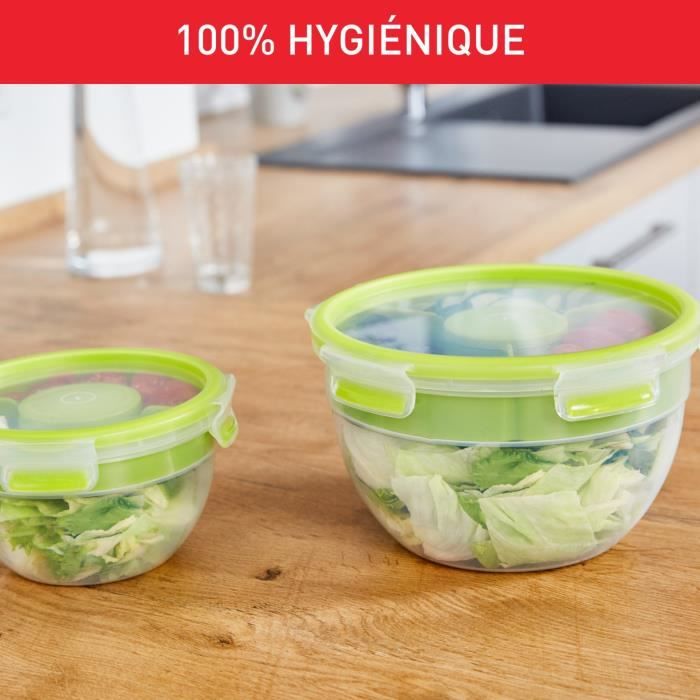 TEFAL Masterseal To Go Salad Box, Boîte alimentaire 1 L, 2 compartiments, 100% hermétique, Sans BPA, Garantie 30 ans K3100112