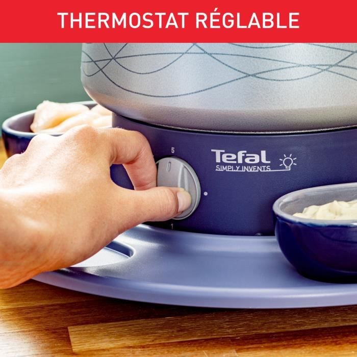 TEFAL Appareil a fondue, 8 personnes, Plateau rotatif avec ramequin, Revetement antiadhésif, Simply Invents EF353812