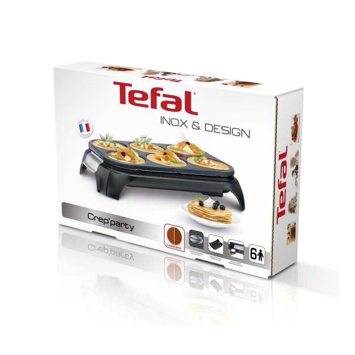 TEFAL Crep'Party, Appareil a crepes 6 empreintes, Antiadhésif, Thermo-Spot, 6 spatules + 1 louche, Fabriqué en France PY558813