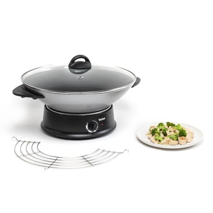 TEFAL Multi Wok électrique, Couvercle verre, 1200 W, 6 L, Cuve antiadhésive 37 cm, Thermostat 5 positions, WO300010