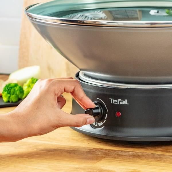 TEFAL Wok électrique, Cuve en aluminium antiadhésive, Thermo Spot, Fabriqué en France WO300010