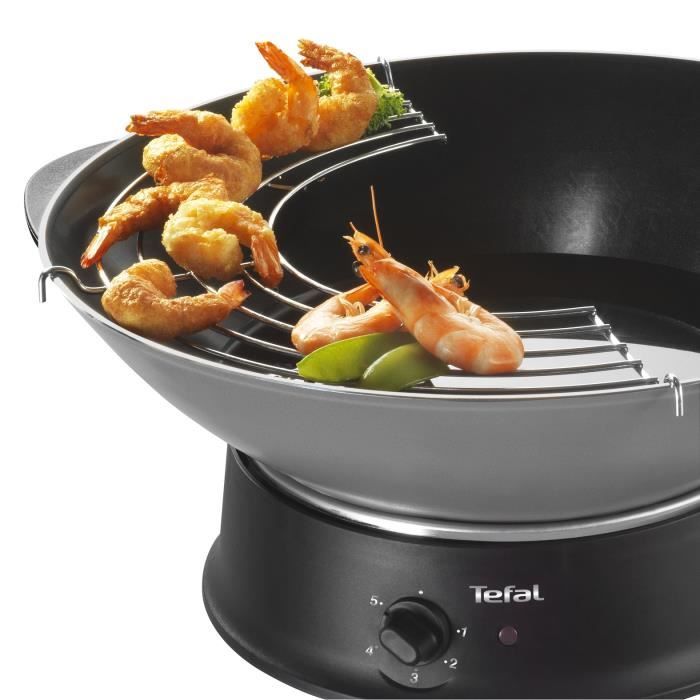 TEFAL Multi Wok électrique, Couvercle verre, 1200 W, 6 L, Cuve antiadhésive 37 cm, Thermostat 5 positions, WO300010