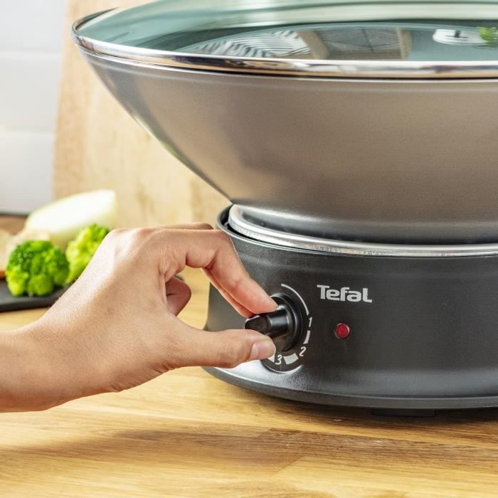 TEFAL Multi Wok électrique, Couvercle verre, 1200 W, 6 L, Cuve antiadhésive 37 cm, Thermostat 5 positions, WO300010