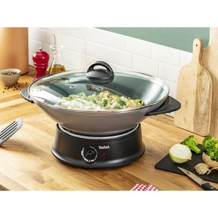 TEFAL Multi Wok électrique, Couvercle verre, 1200 W, 6 L, Cuve antiadhésive 37 cm, Thermostat 5 positions, WO300010