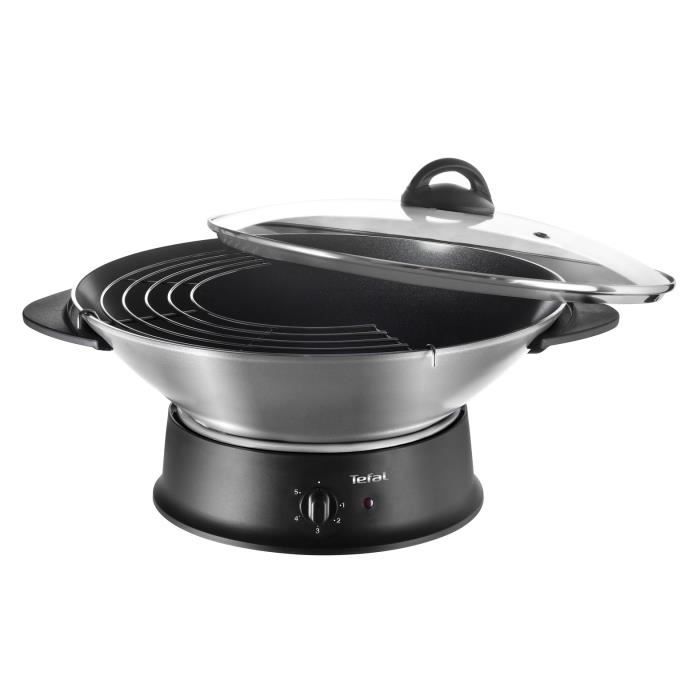 TEFAL Multi Wok électrique, Couvercle verre, 1200 W, 6 L, Cuve antiadhésive 37 cm, Thermostat 5 positions, WO300010