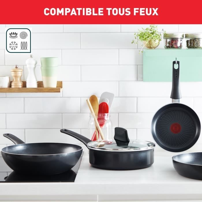 TEFAL Generous Cook Batterie de cuisine 6 p, Casserole, Poele, Sauteuse + couv, Induction, Antiadhésif, Fabriqué en France C2789602